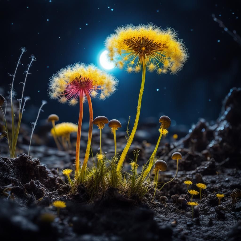 Glowing Alien Flora on Moon in Supernatural Lighting