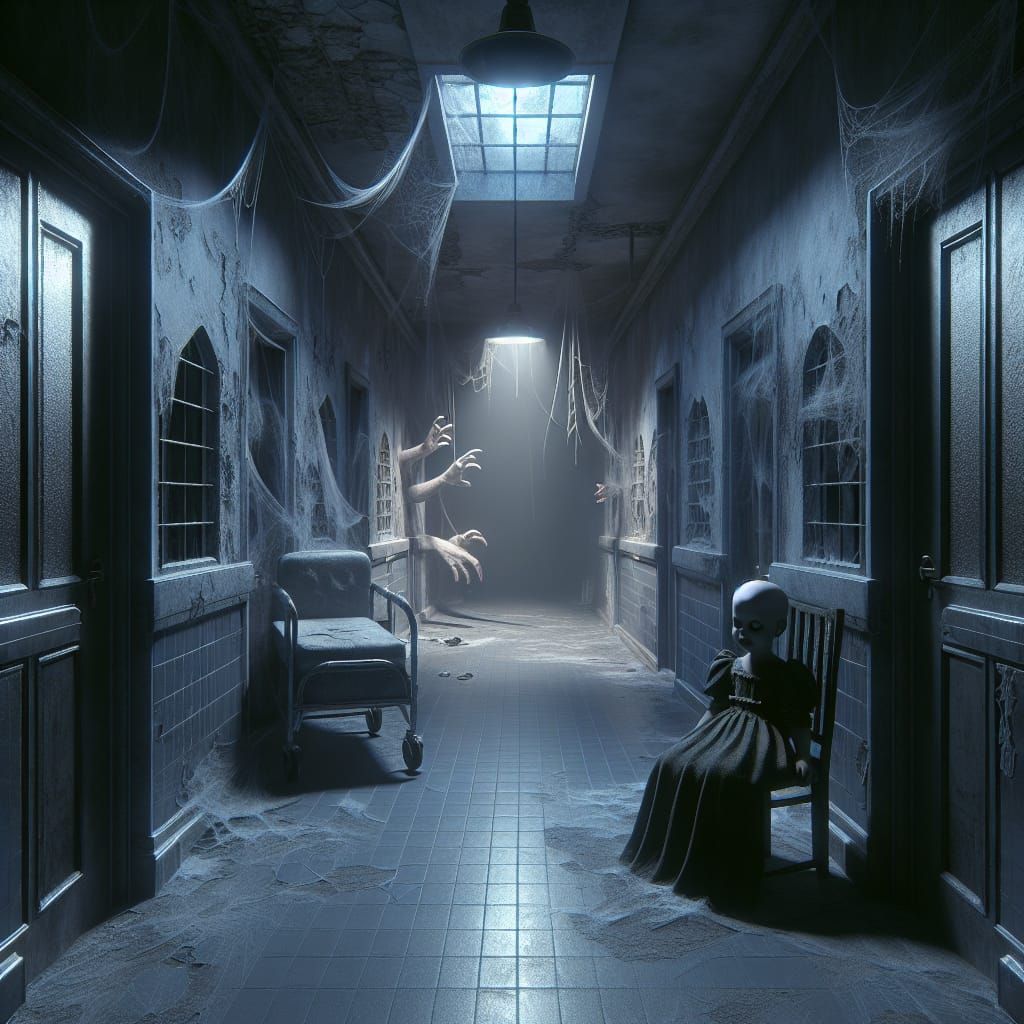 Eerie 3D Render of Abandoned Hospital at Night