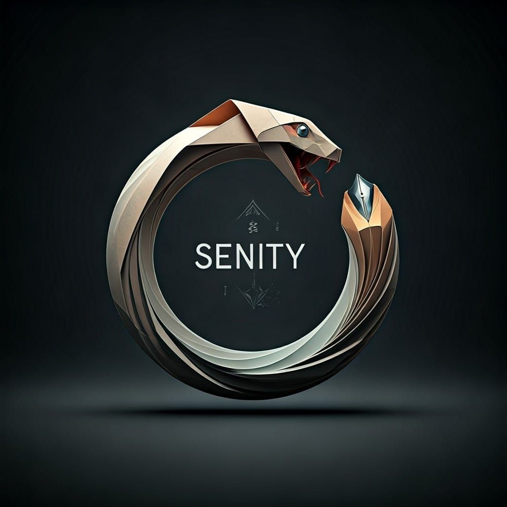 Modern Ouroboros Writer's Pen in Origami Style