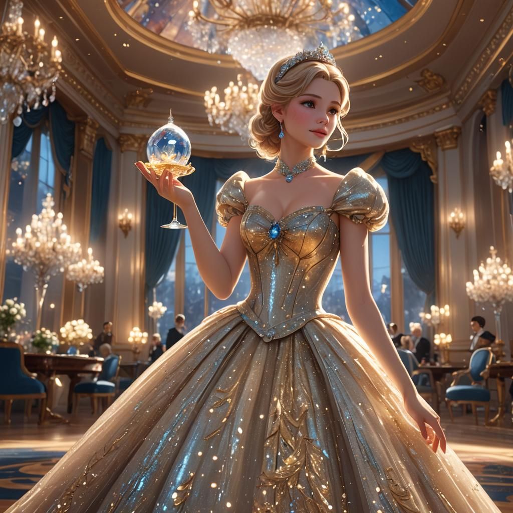 Cinderella in Sparkling Gown: 3D Anime Art