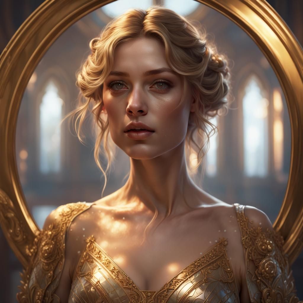 Magical Mirror Portrait in Art Nouveau Style