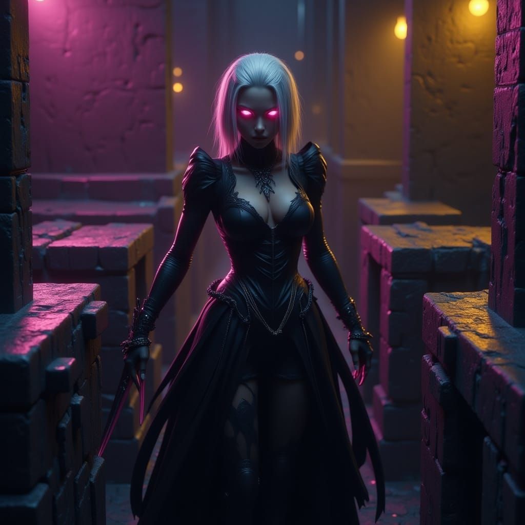 Albino Woman in City Maze Digital Matte Painting