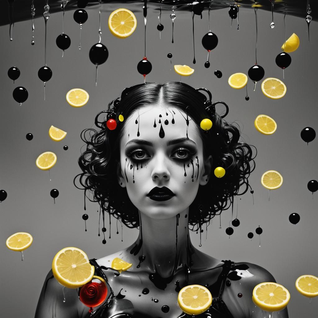 Goth Woman's Surreal Swim: Rayograph-Inspired Artwork