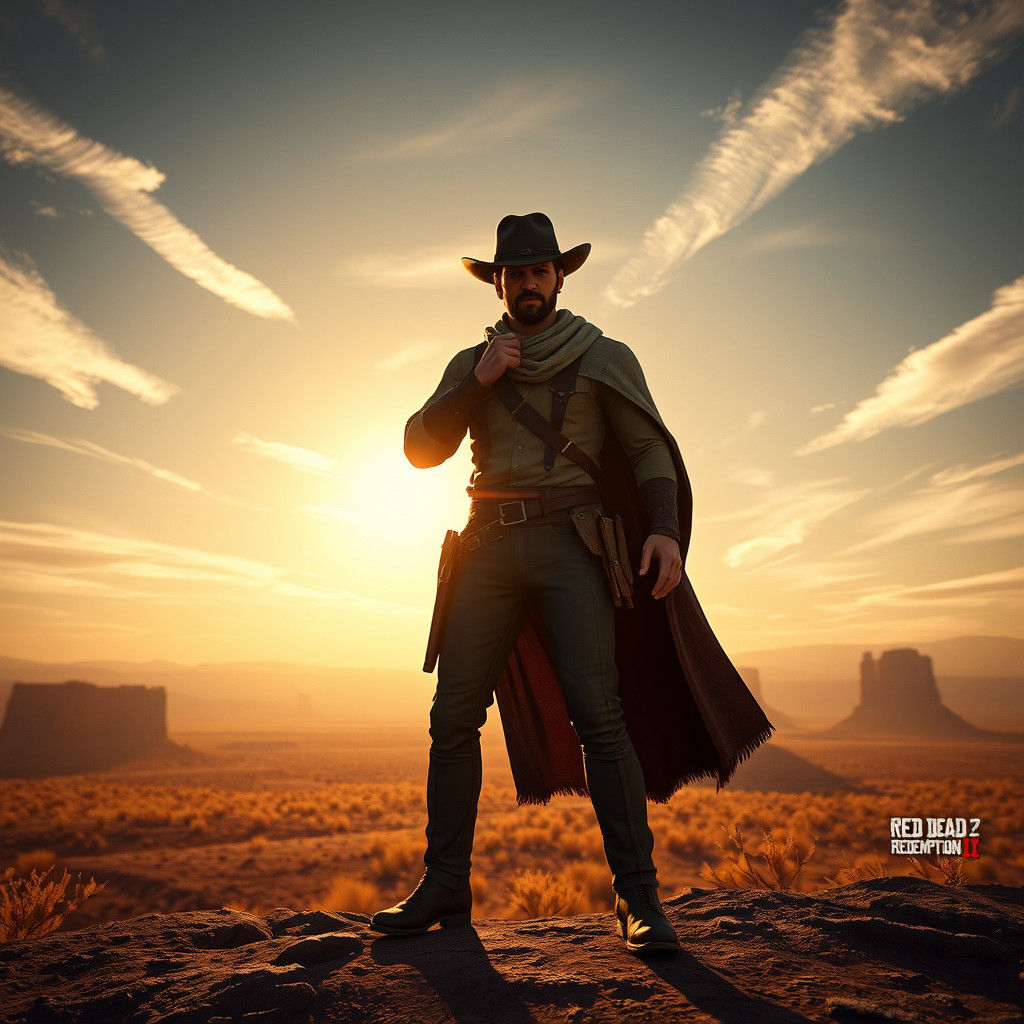 Cowboy in Golden Badlands: Cinematic Digital Illustration