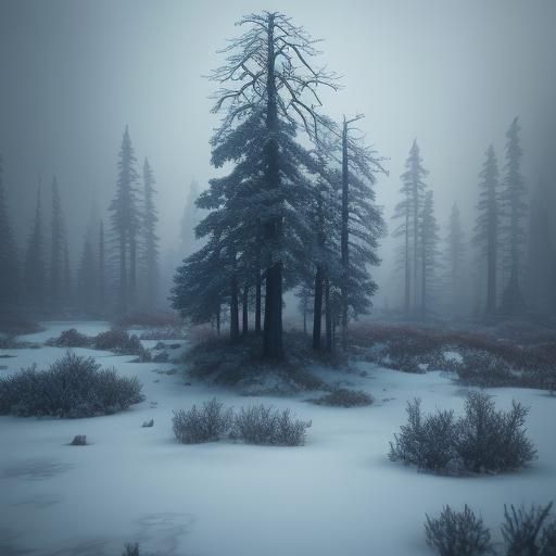Winter Forest in Dark Fantasy Matte Painting