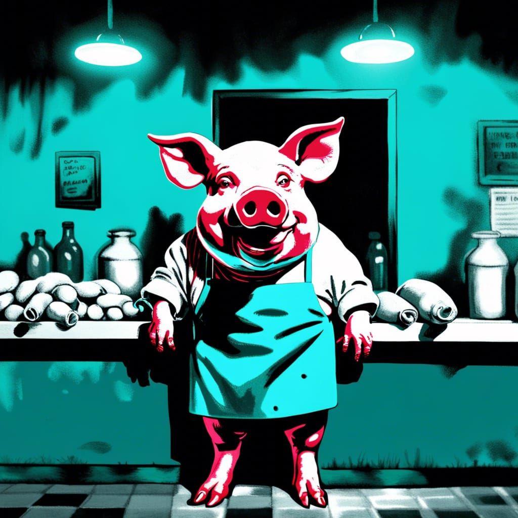 Butcher Pig in Pop Art Style