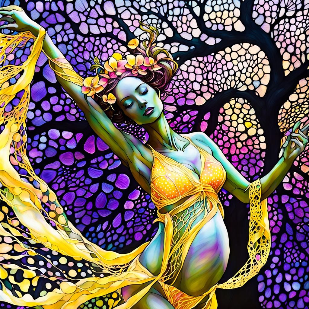 Ethereal Pregnant Elf-Dryad in Botanical Garden