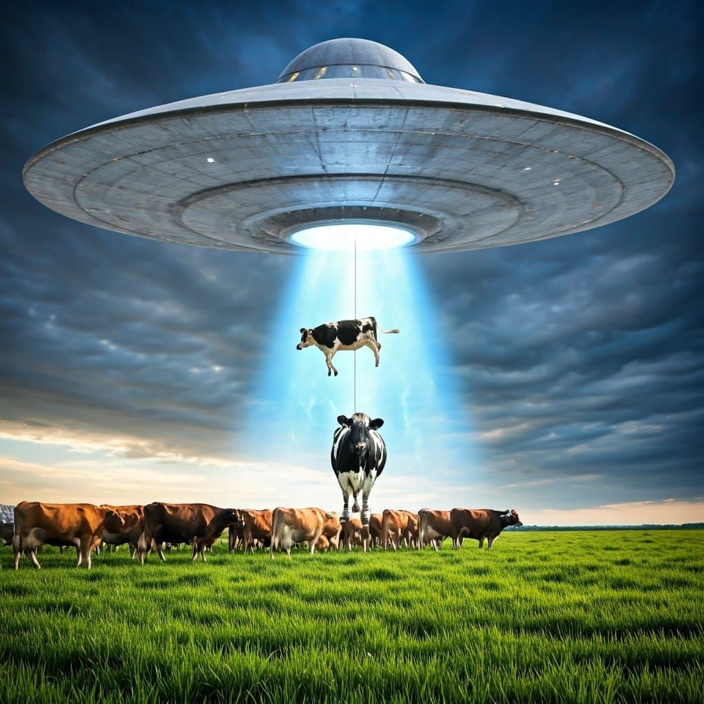 UFO Abduction: Cow Lifted by Saucer