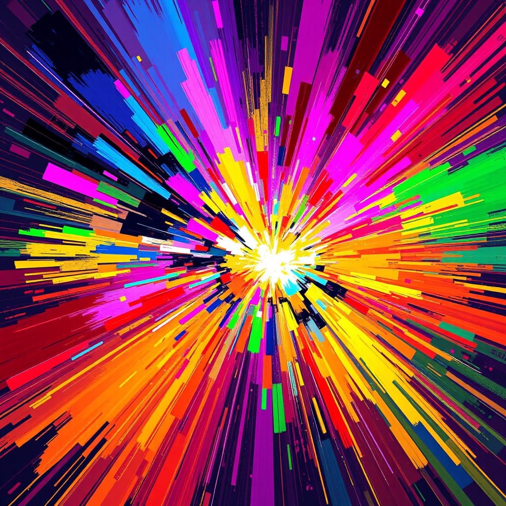Vibrant Cyberpunk Explosion of Color and Light in Bold Brush...