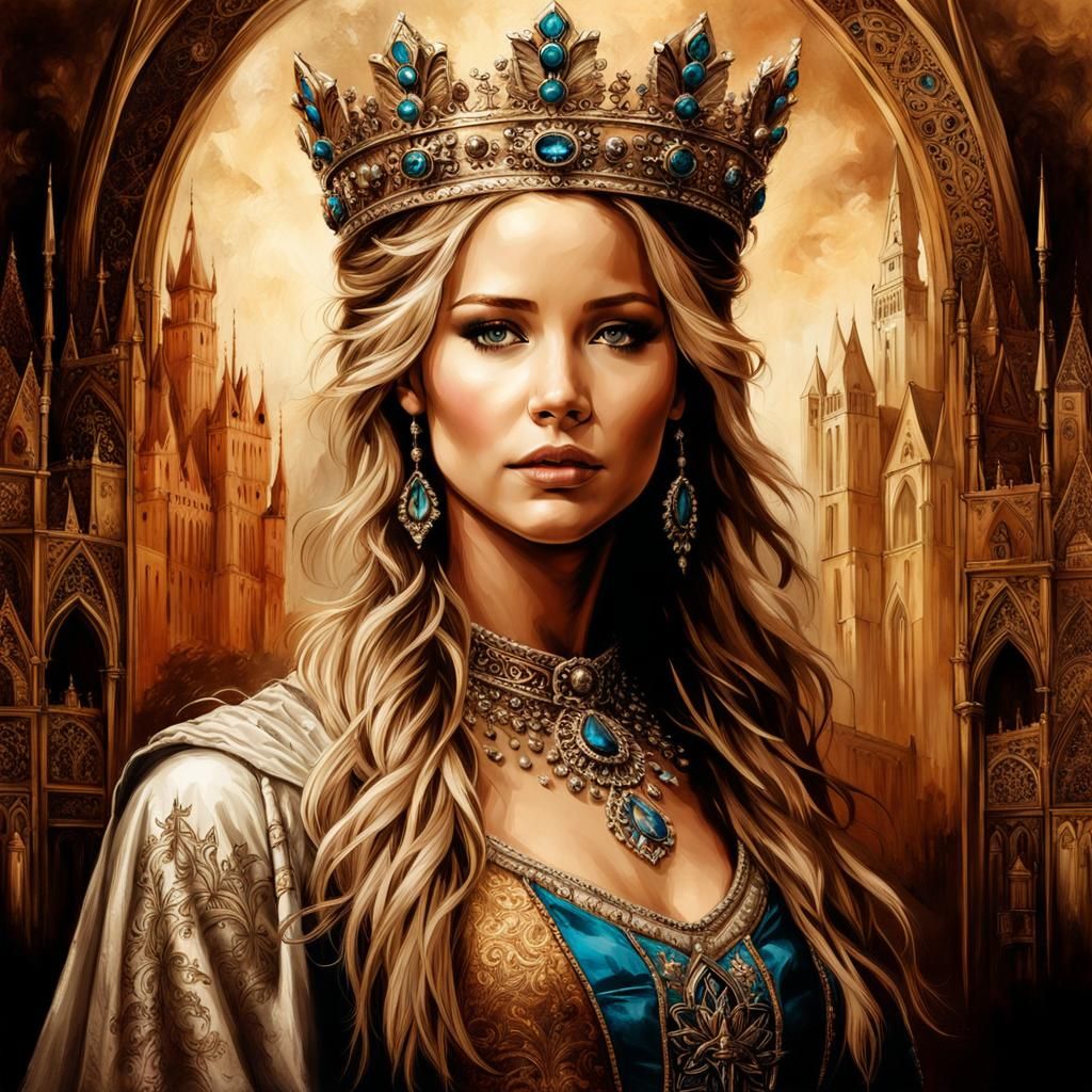 Medieval Jennifer Lawrence Portrait in Sepia