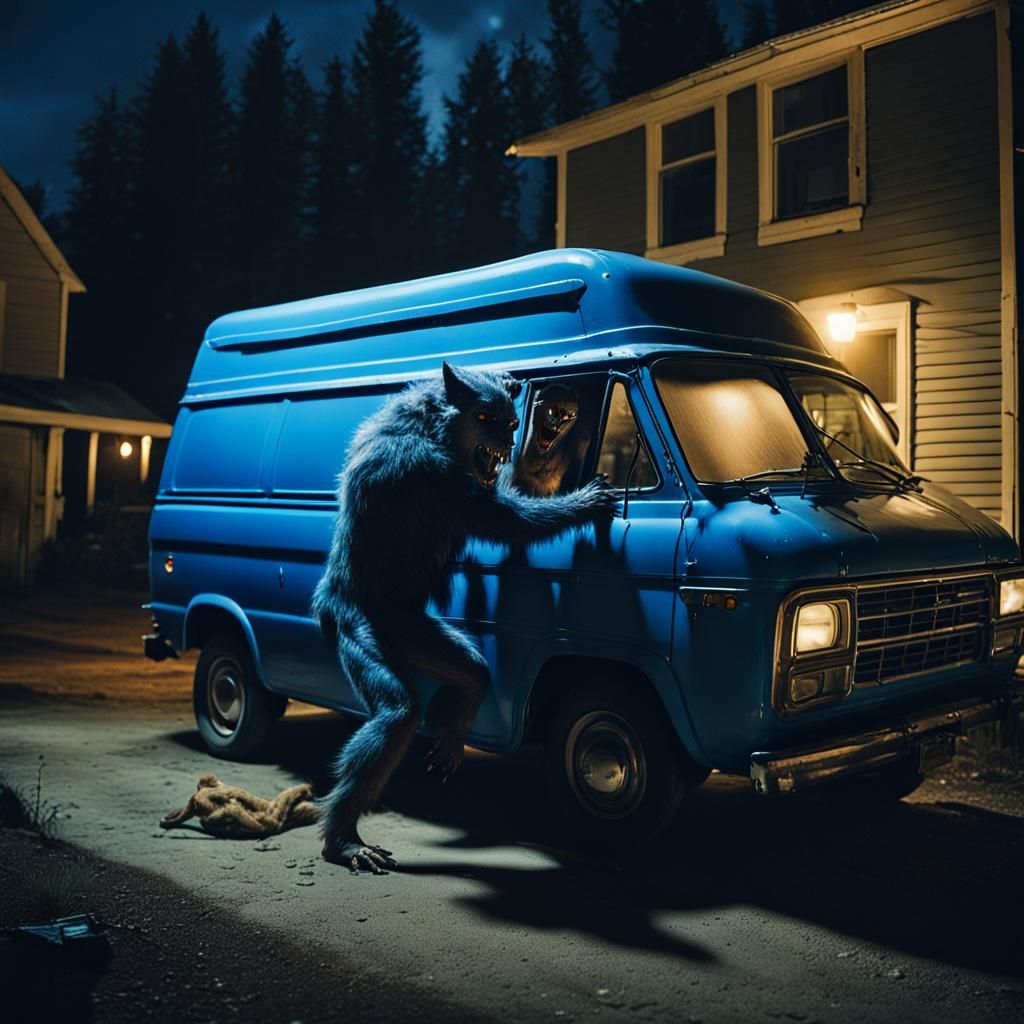 Werewolf Attack on Van: Cinematic Film Still