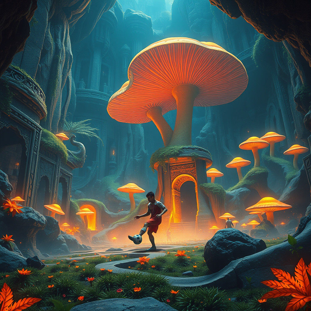 Soccer Player in Mystical Arena: Hyperrealistic Matte Painti...