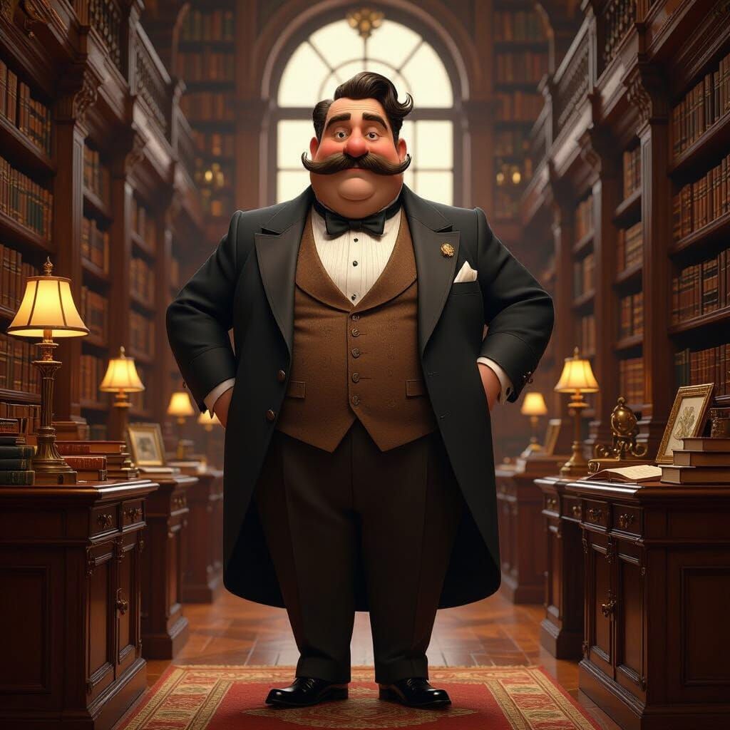 Gentleman in 1930s Library, Lavish Moustache