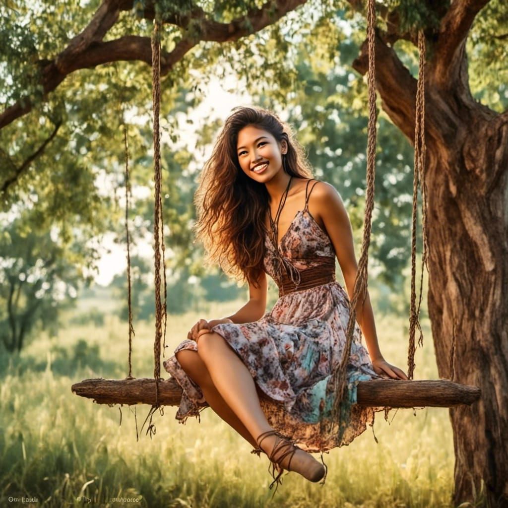 Whimsical Summer: Woman on a Wooden Swing