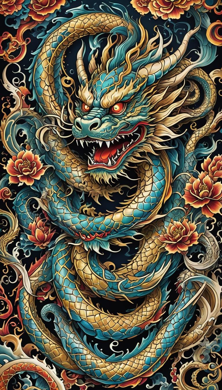 Mystic Chinese Dragon T-Shirt Design in 4K