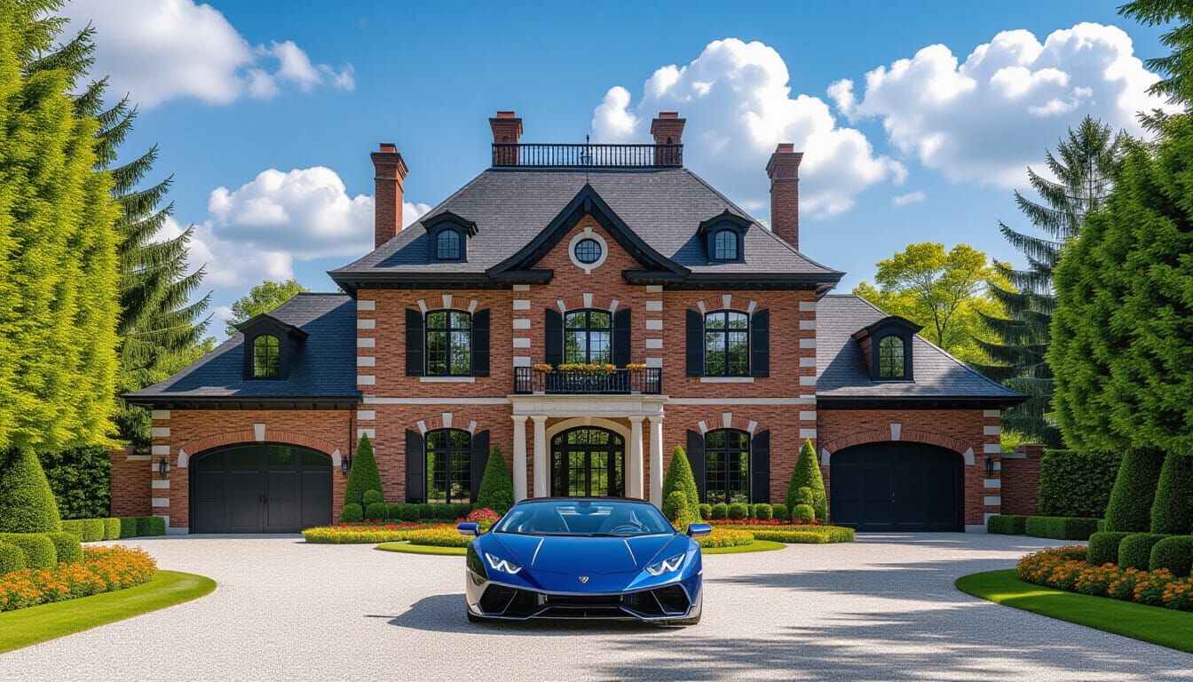 Victorian Chateau with Lamborghini in Summer