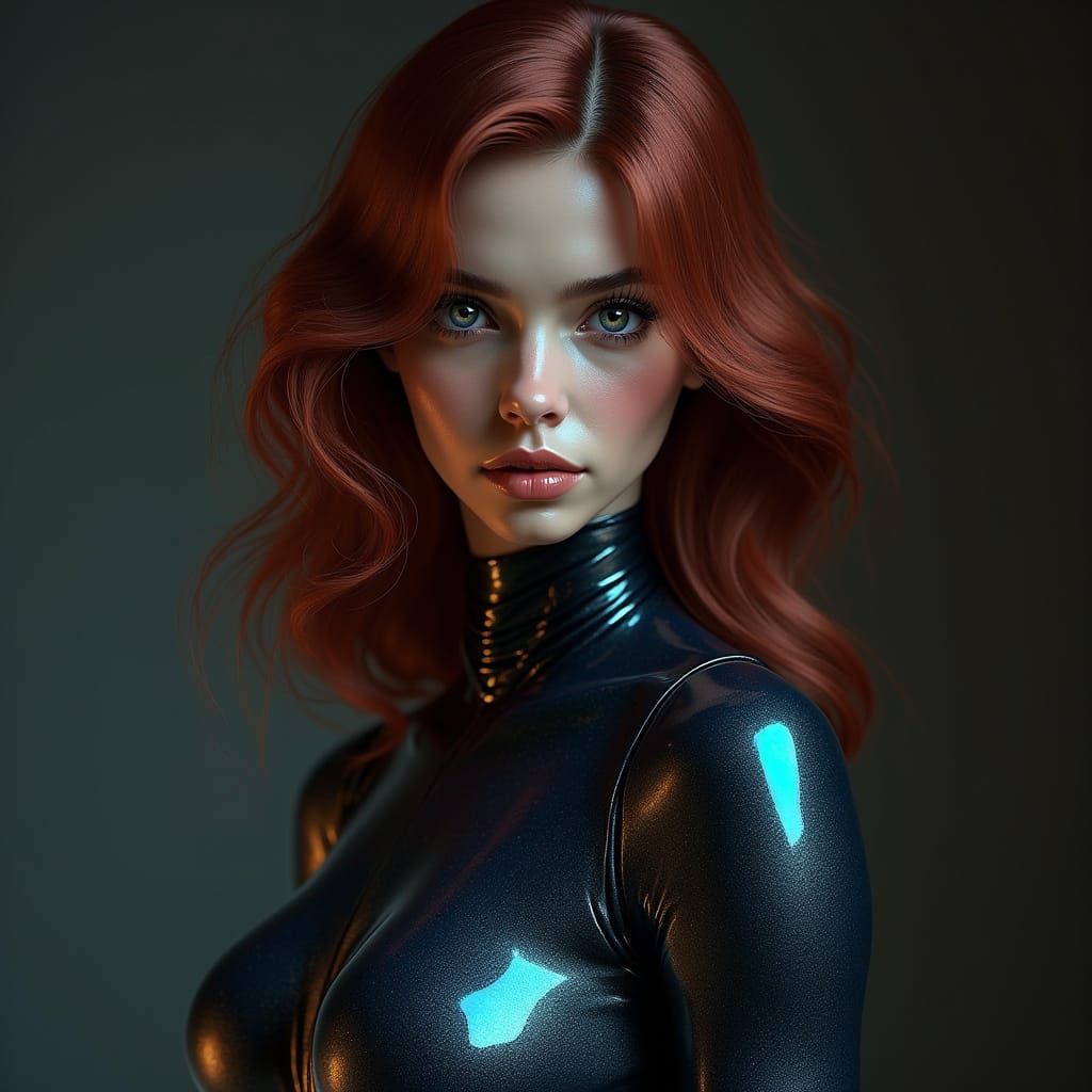 Sleek Hyper-Realistic Portrait in High-Gloss Latex