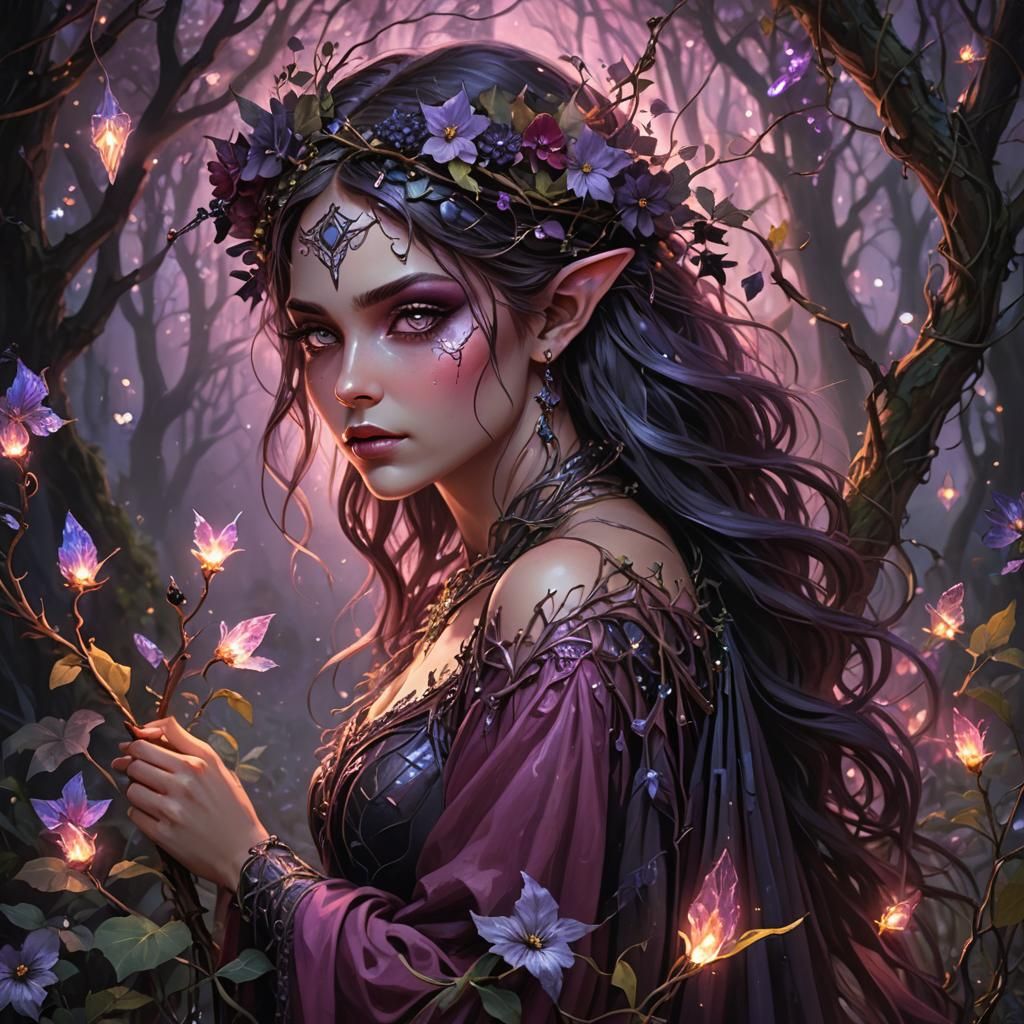 Enchantress in Twilight Woods: Hyperrealistic Fantasy Art