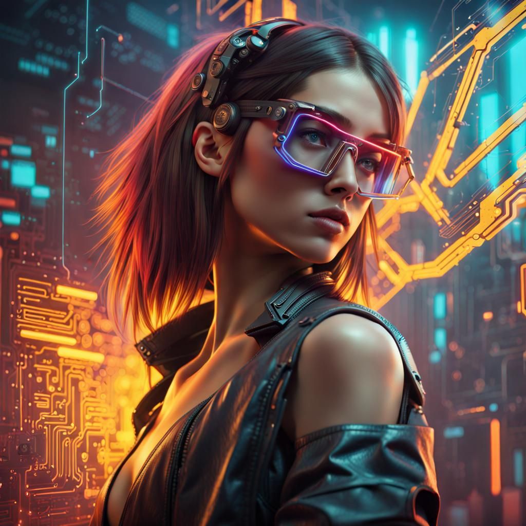 Young Programmer Inventing Algorithm in Cyberpunk Style