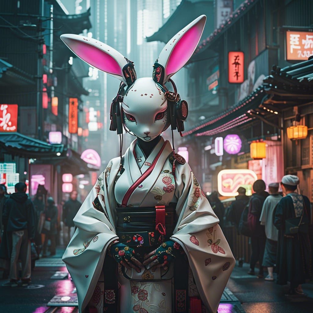Cyberpunk Bunny Bride in Tokyo
