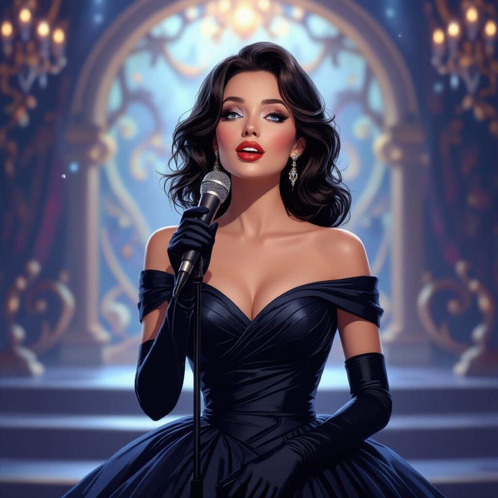 Elegant Singer on Stage with Cinematic Lighting