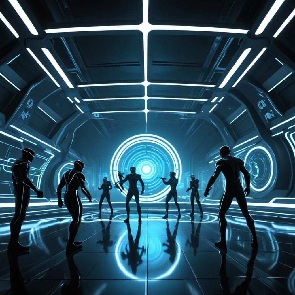 Dystopian Futuristic Battle Scene in Neon Lights