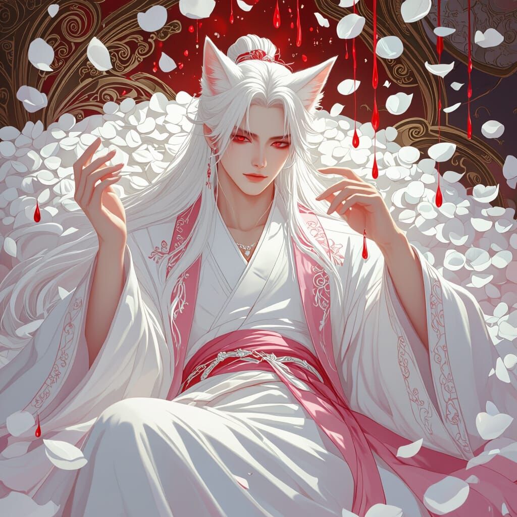 Dreamy Surreal Portrait with Fox Eyes in Art Nouveau Style