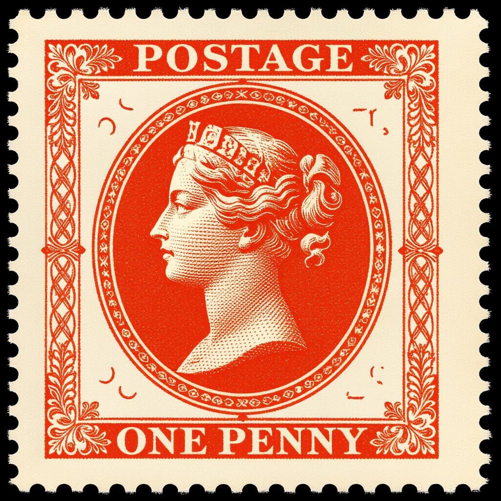 Victorian Penny Red Stamp Sheet in Macro Detail