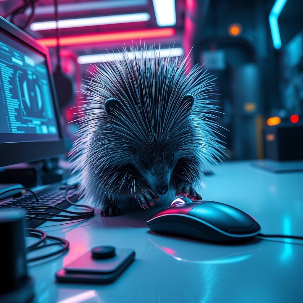 Futuristic Porcupine Mouse in High-Tech Lab