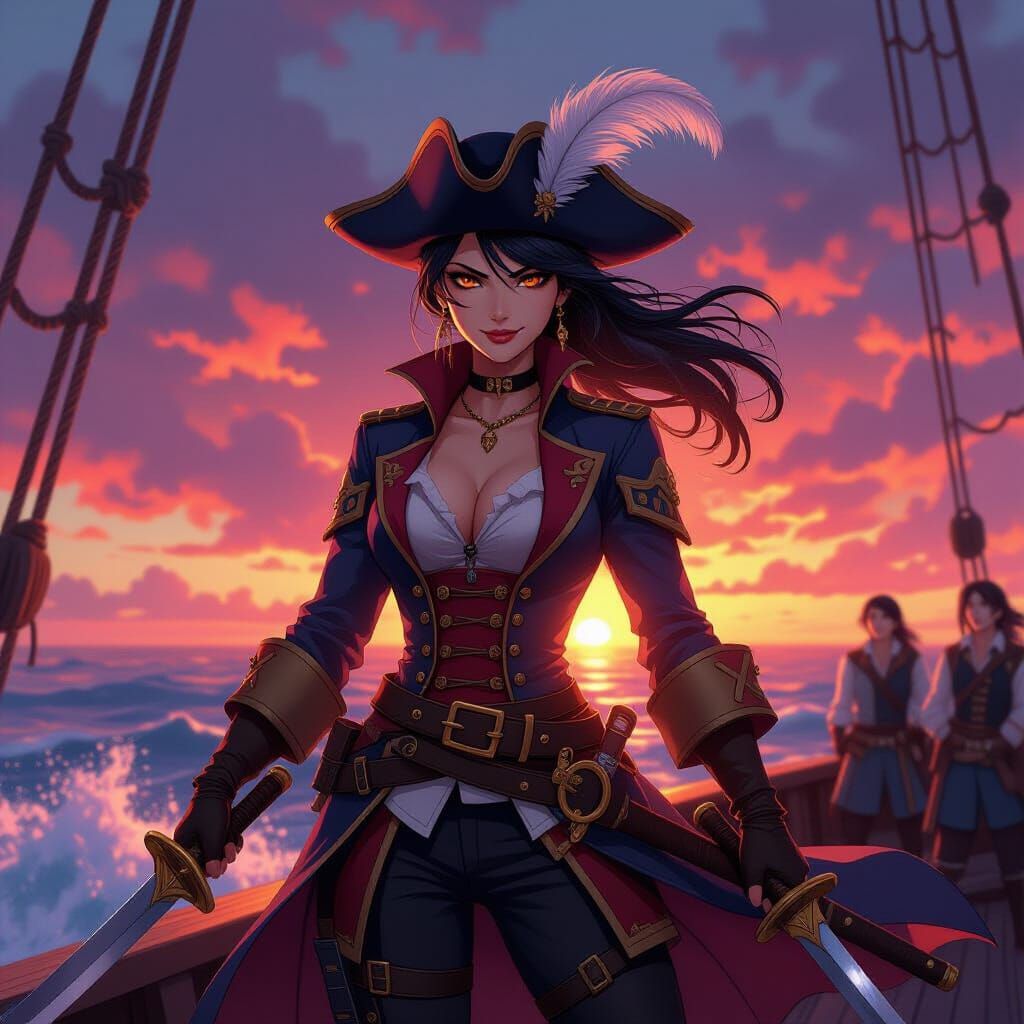 Anime Pirate Captain at Sunset