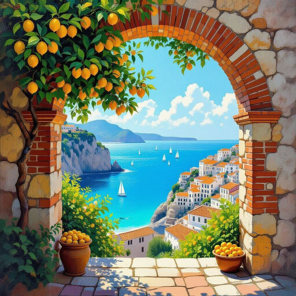 Idyllic Mediterranean Coastal Scene Through Stone Archway