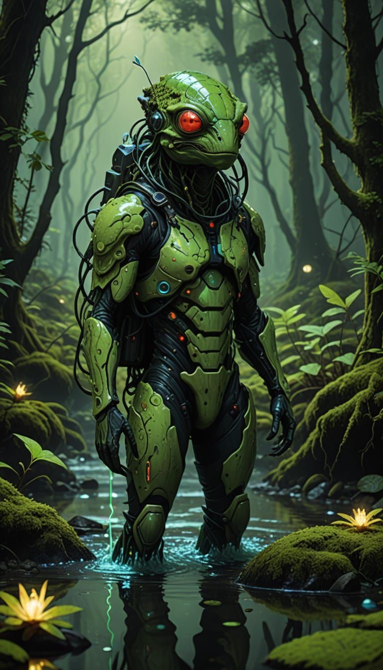 XARNOK THE STREAM-WALKER: Interstellar Angler & Kitsch Survivalist created in ASCII