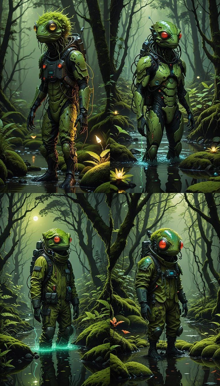 XARNOK THE STREAM-WALKER: Interstellar Angler & Kitsch Survivalist created in ASCII