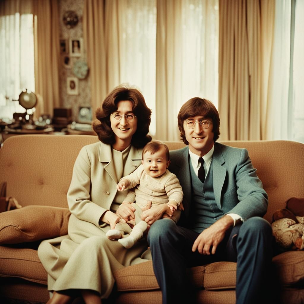 John Lennon Family Portrait in Retro Style