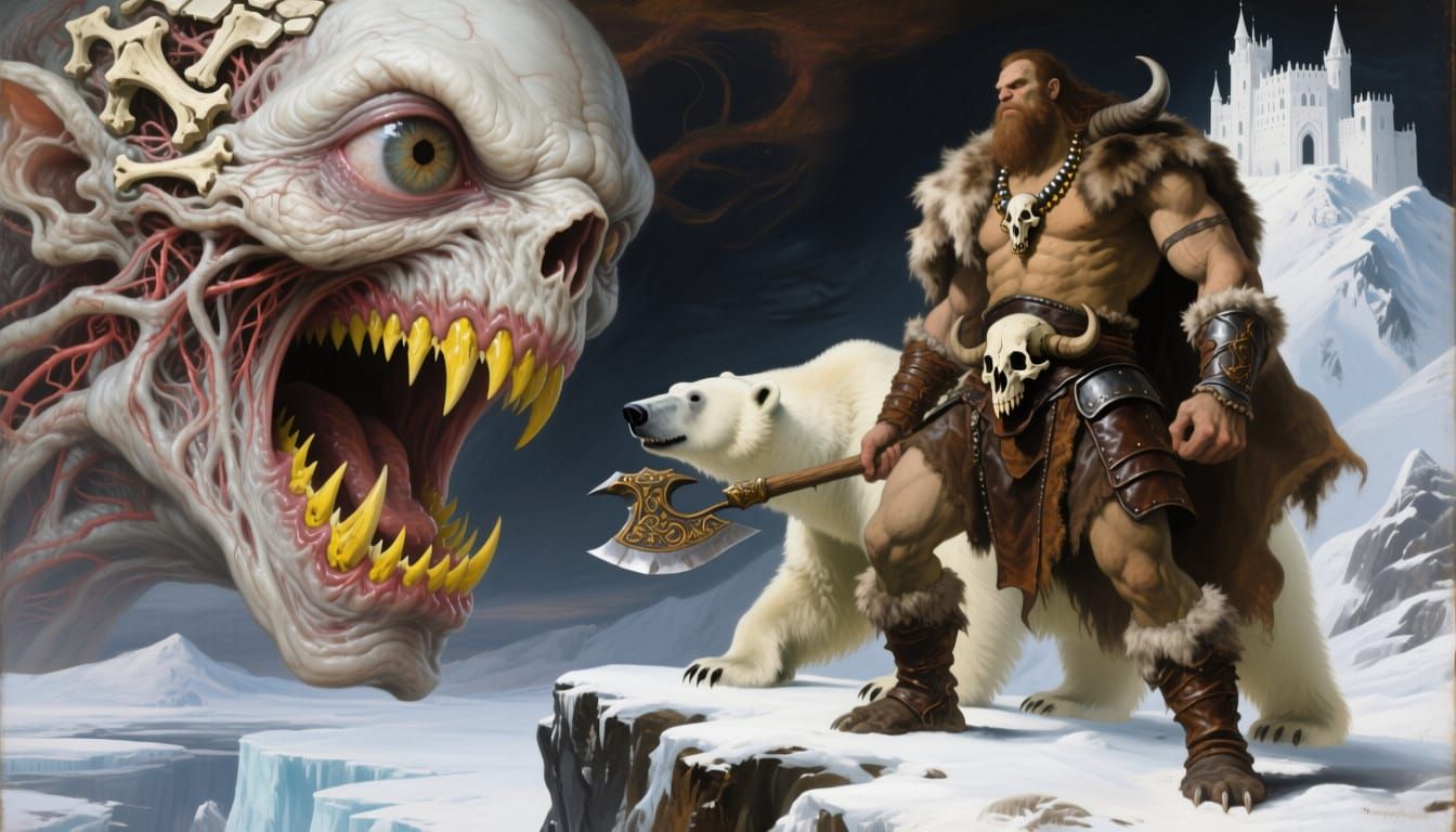 Baroque Painting of Barbarian, Polar Bear, and Giant Eye in ...