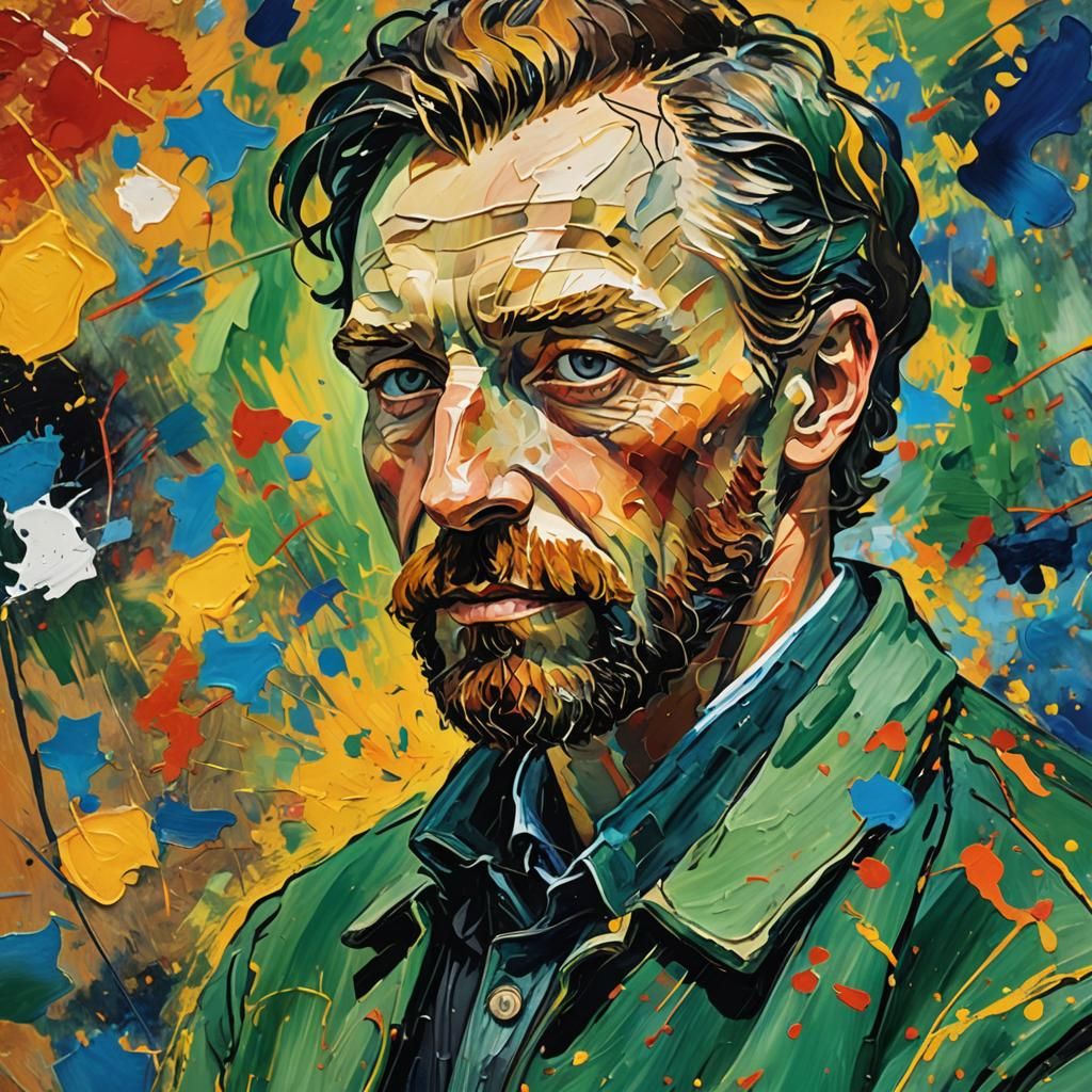 Expressionist Portrait of Artist Painting in Fauvist Style