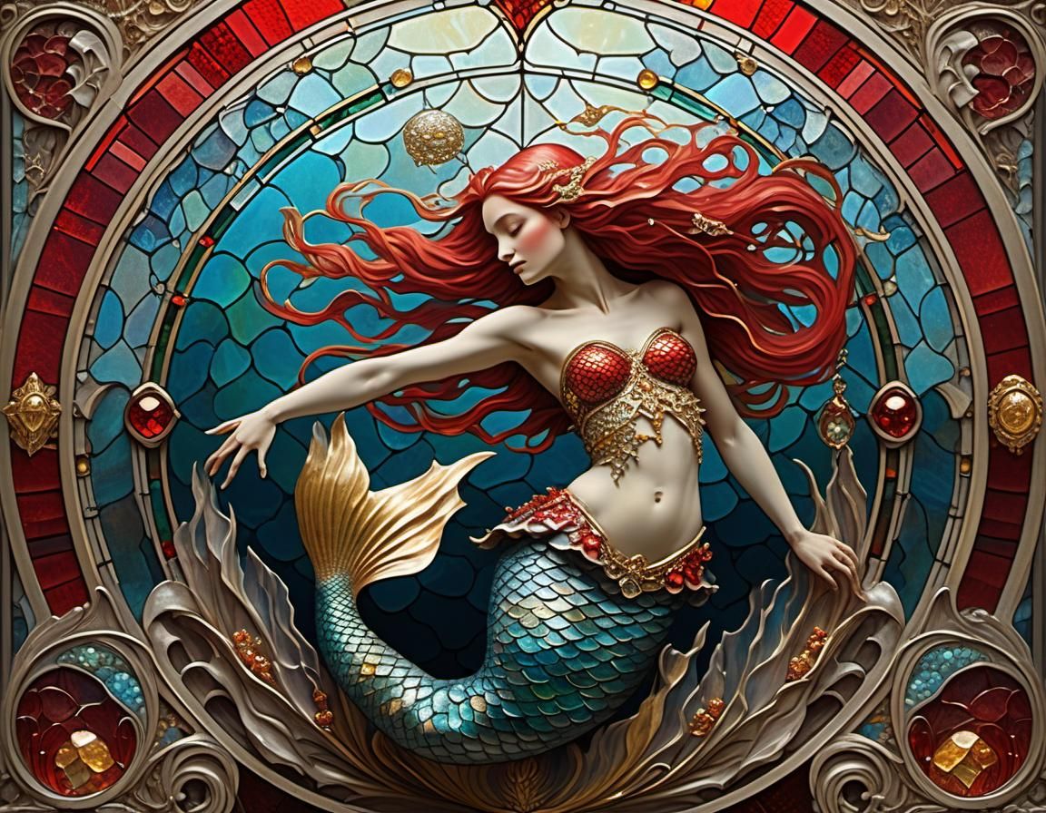 Mermaid with Stained Glass Scales in Doré Style