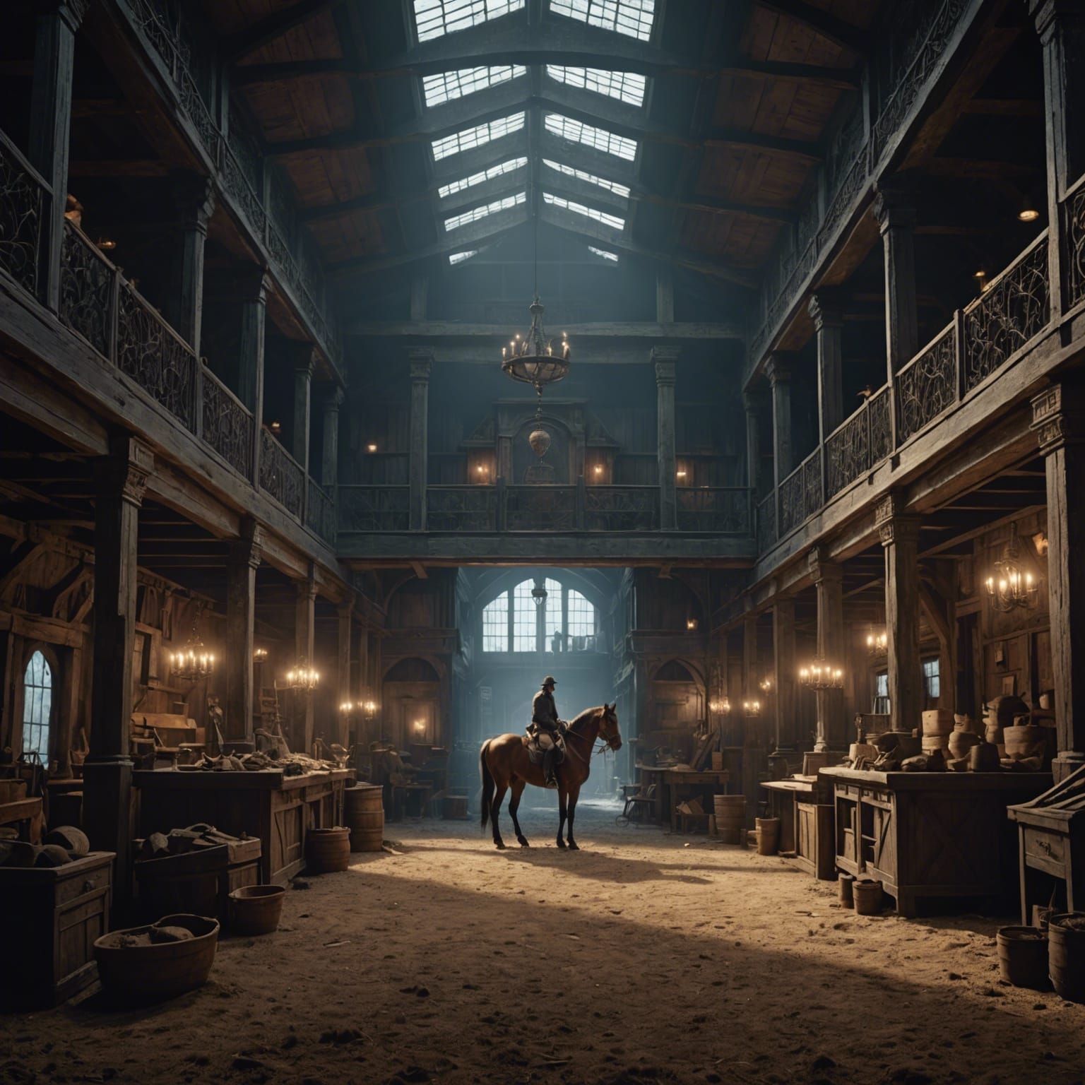 Intricate Interior of a Horse Stable