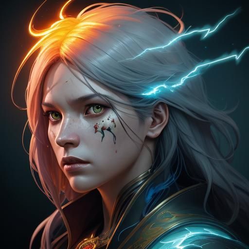 Electric Phoenix Monster Portrait in Hyperdetailed Digital A...