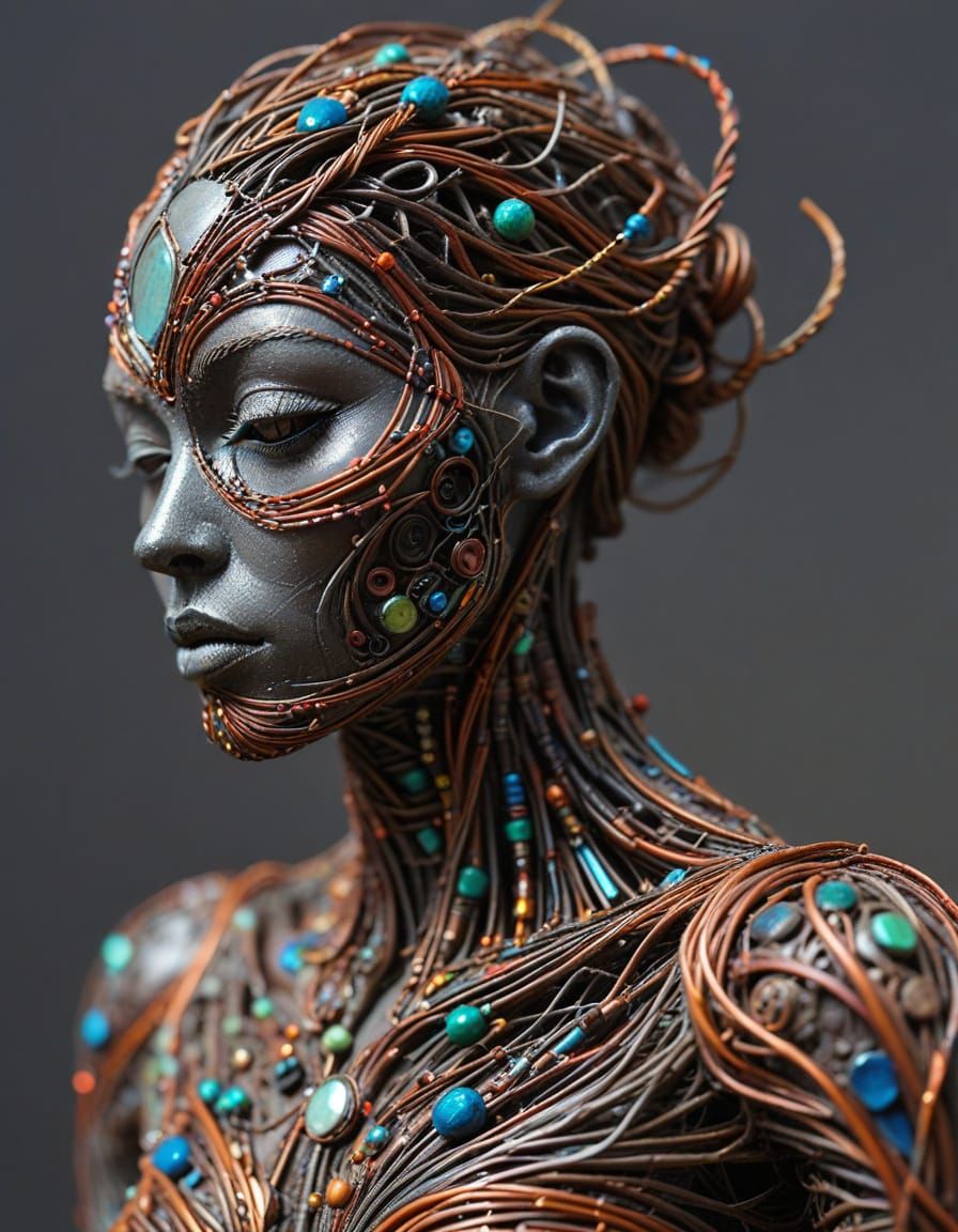 Mesmerizing Mixed-Media Sculpture with Iridescent Beads