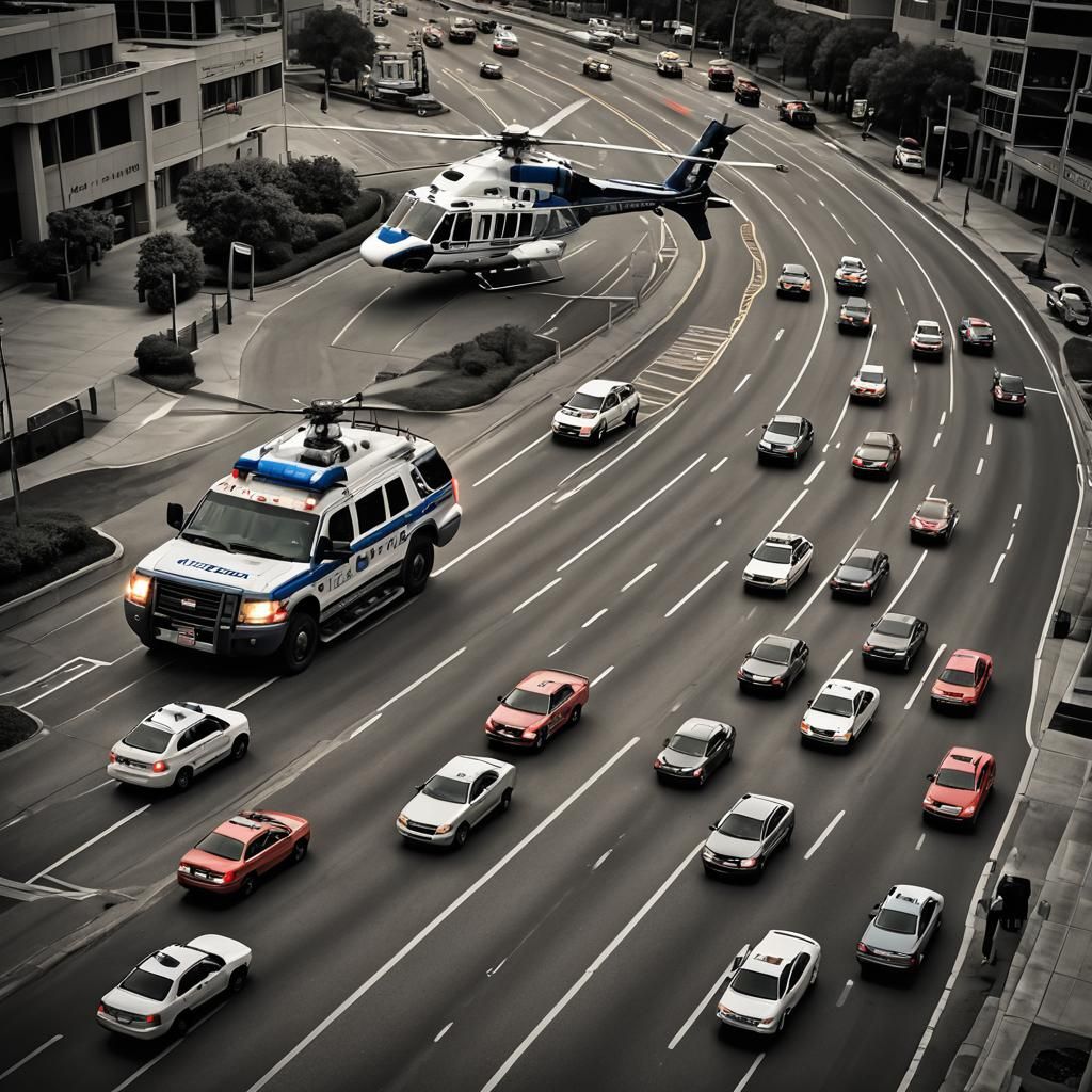 Hyperrealistic Cityscape at Night: Patrol and Sirens
