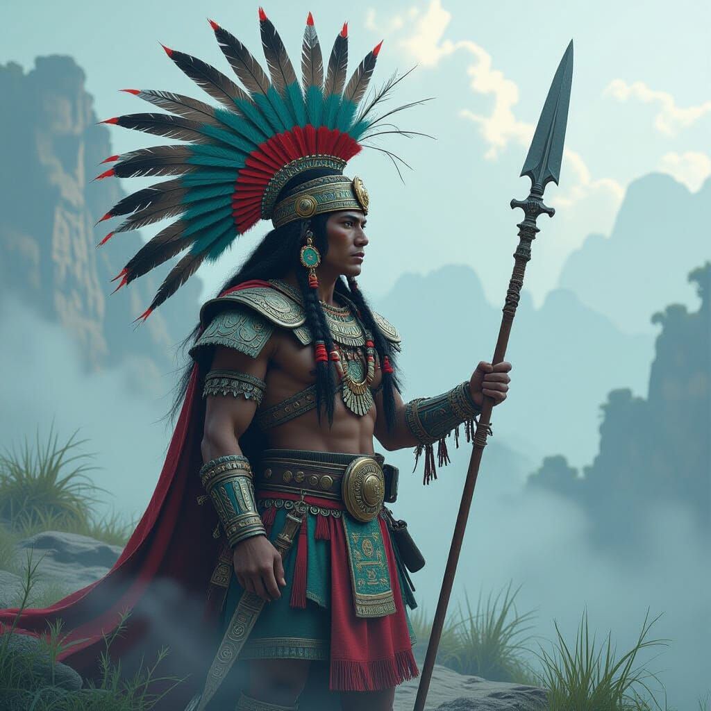 Huitzilopochtli, Aztec God of War, in Ethereal Style