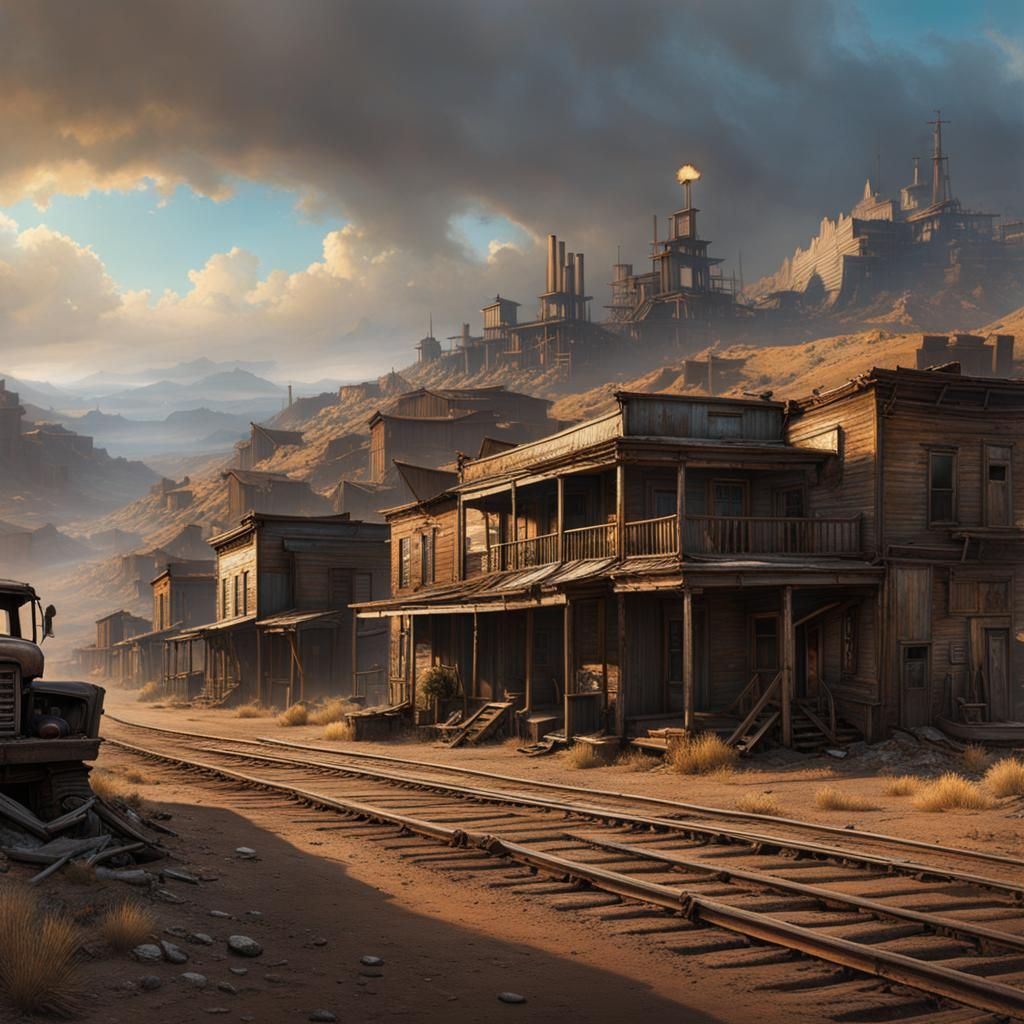 Post-Apocalyptic Abandoned Mining Town, Matte Painting