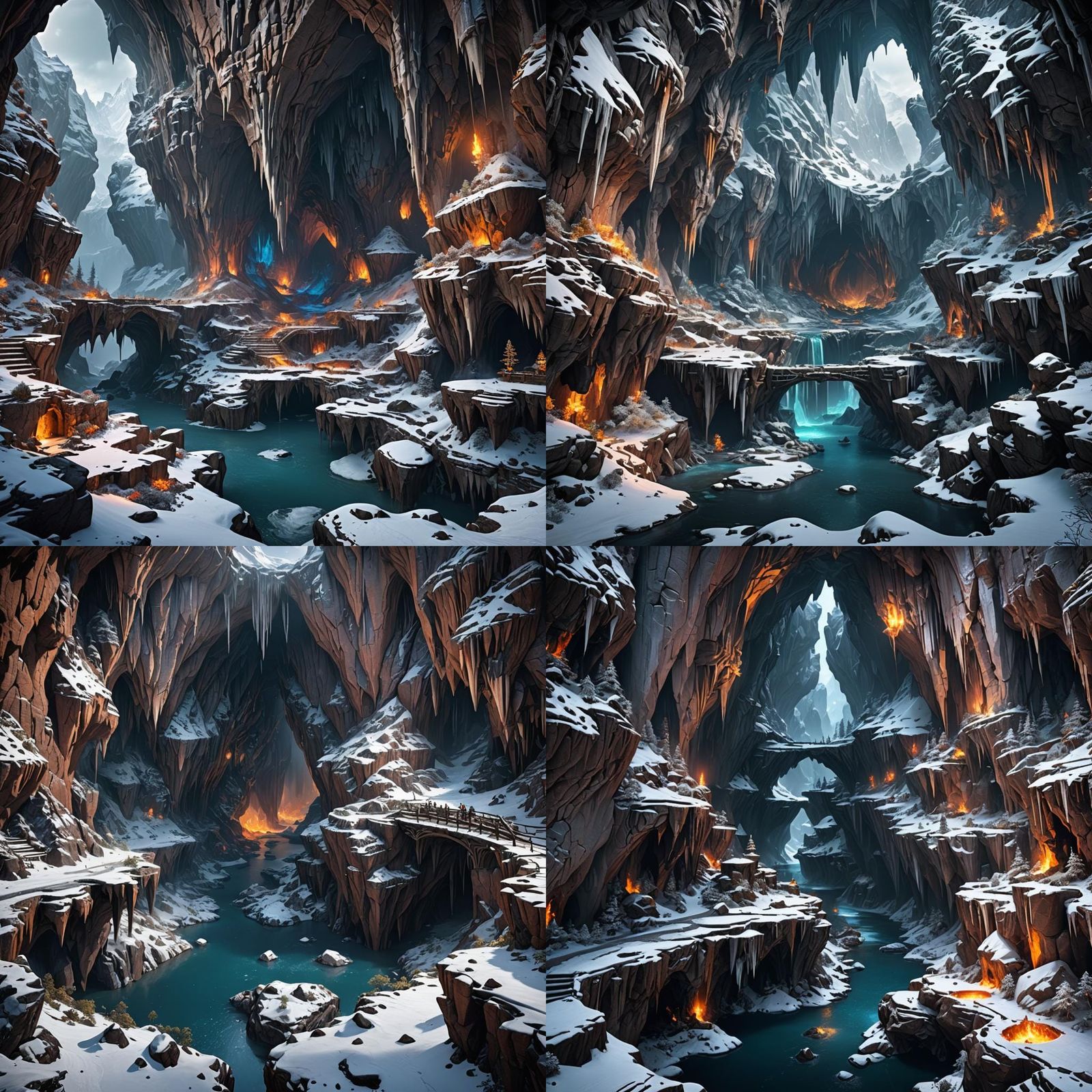 Cavern Battlemap Inside Snowy Mountain, Detailed Matte Paint...
