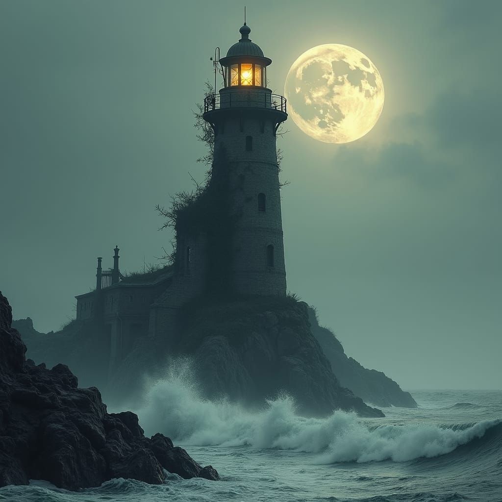 Mystical Lighthouse Amidst Turbulent Seas