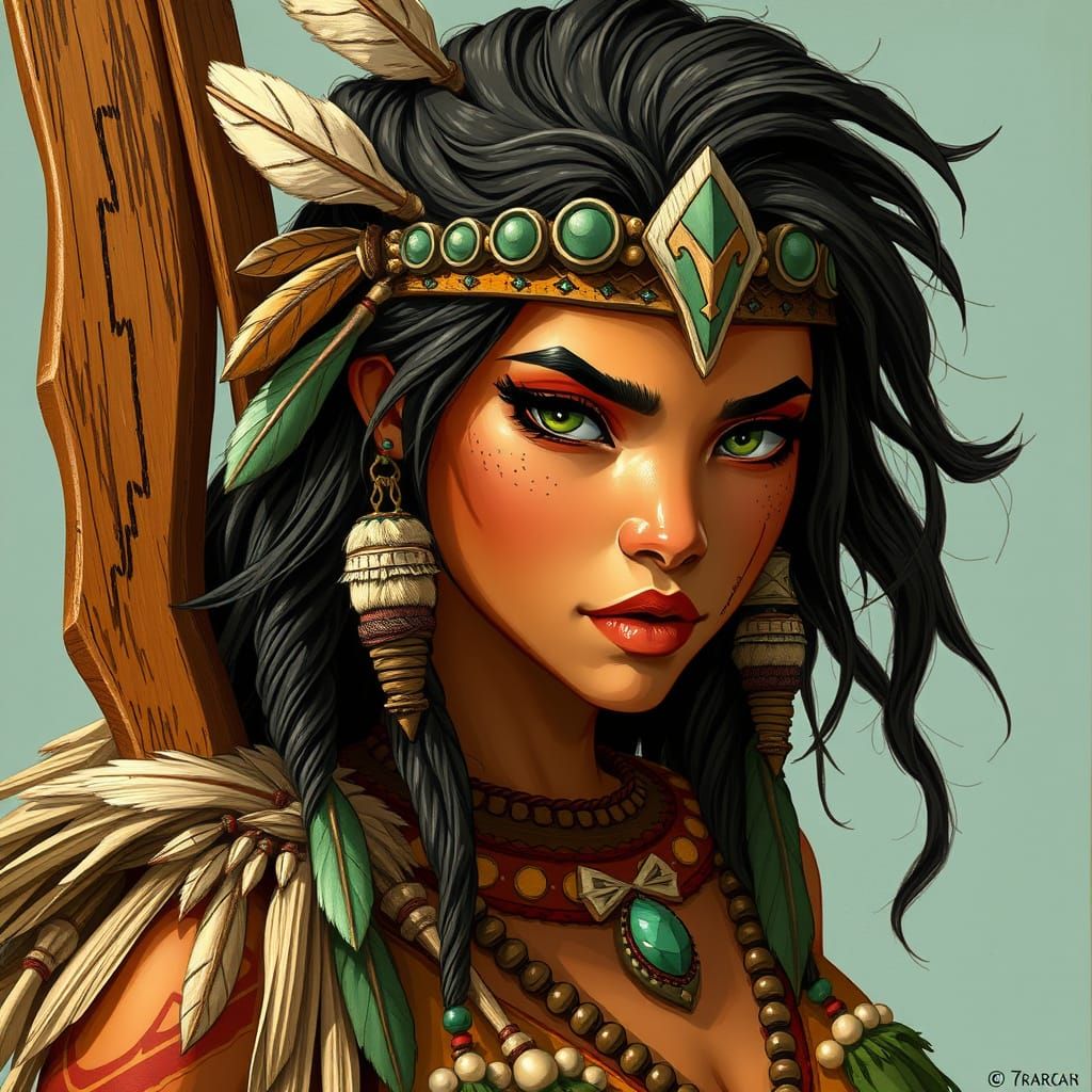 Savage Warrior Goddess with Vibrant Organic Style