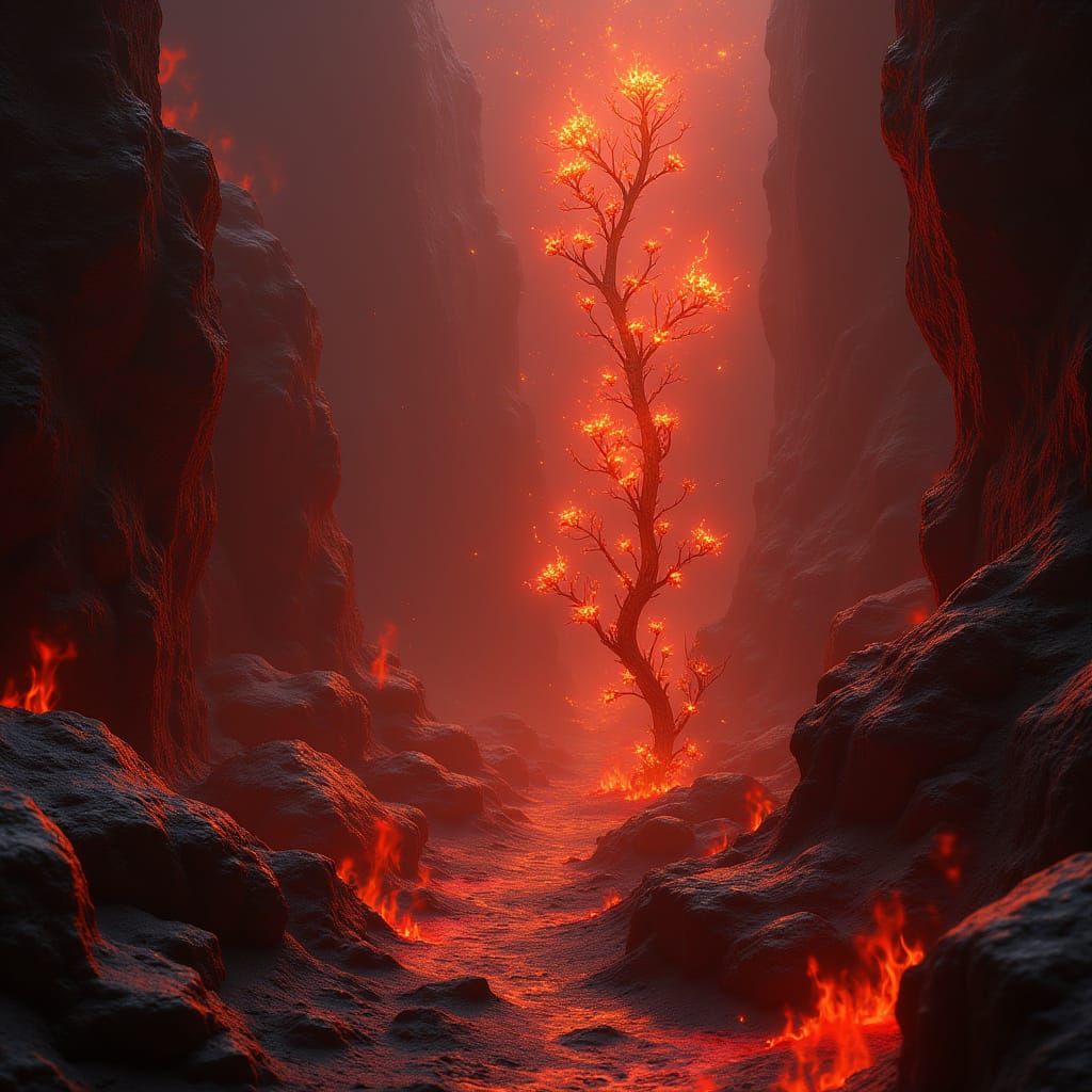Fiery Ashbloom Vine Concept Art in 8K