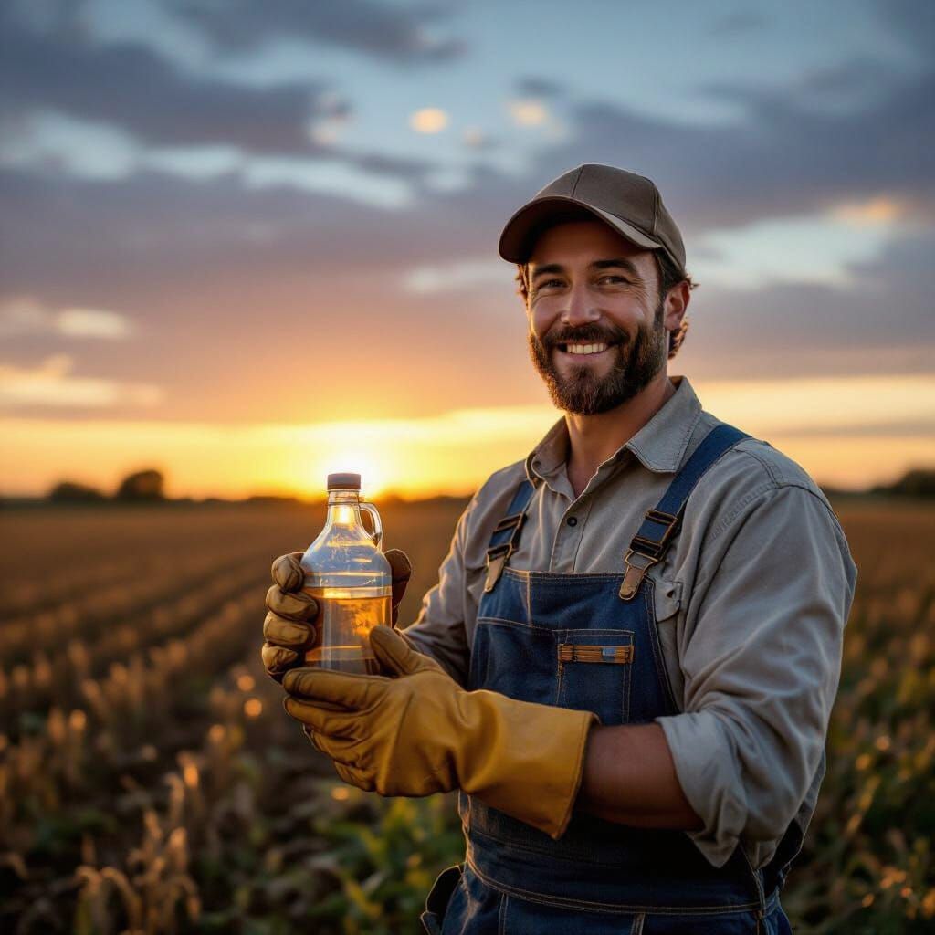 Smiling Farmer Holding Agrochemical in Field