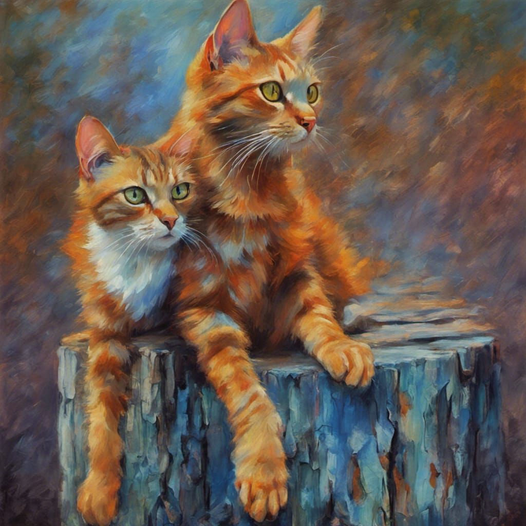 Impressionistic Cat on Stump, Detailed Matte Painting