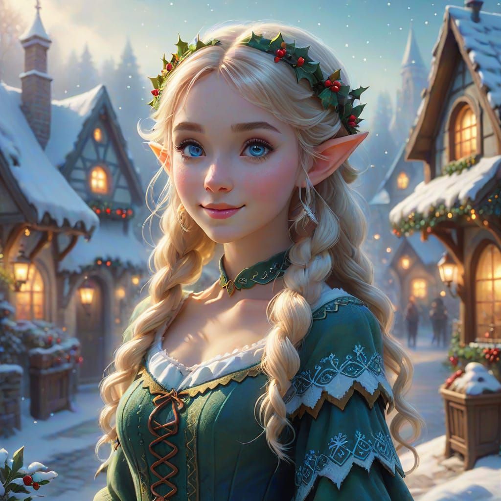 Cute Elf Girl Veronica in Snowy Village